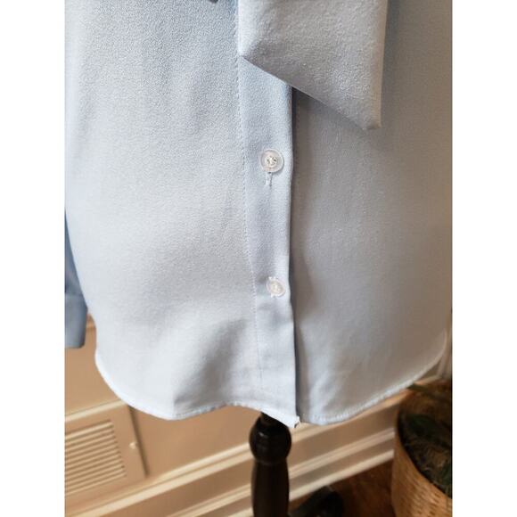 Vintage Acevog Blouse M Light Blue Bow Neck Long Sleeve Button Front Office Top - Picture 4 of 11
